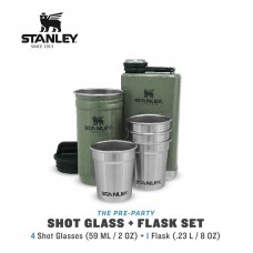 Stanley Adventure Stainless Steel Shot Glass + Flask Set 8oz Hammertone Green 10-01883-031